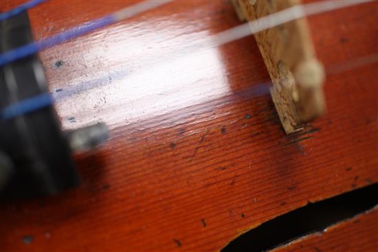 A fine French violin by Jacques-Pierre Thibout, Paris 1838, length of back 14in., crocodile skin case